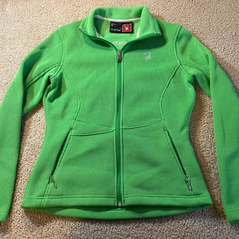 Spyder Womens Jacket Size M Medium Tight Knit Full Zip Polyester Green